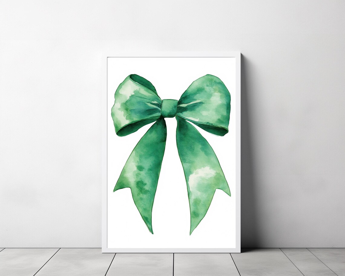 Sage Green Bow Preppy Coquette Nursery Wall Art Print - Image 3