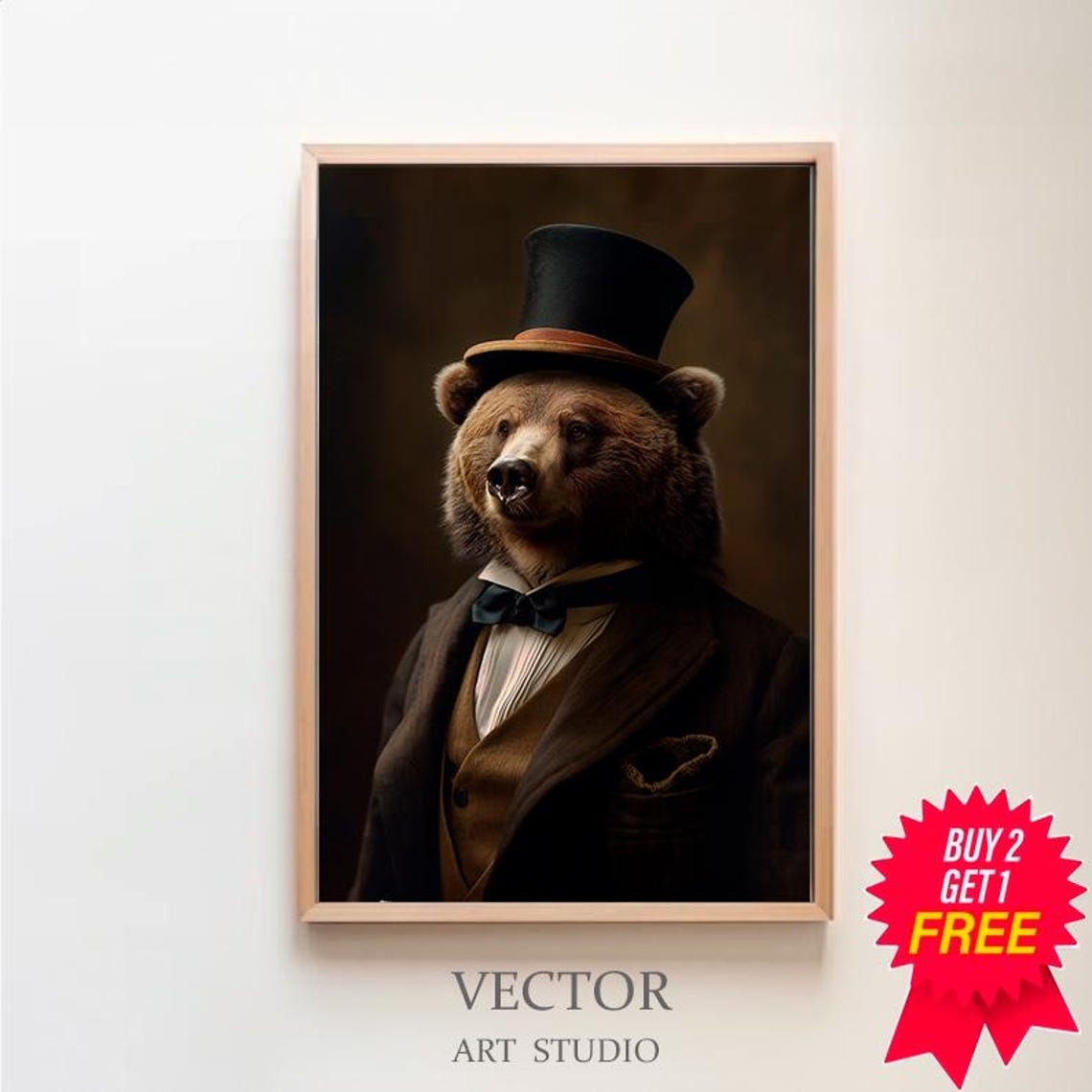 Dapper Brown Bear In Top Hat Victorian Portrait Animal Poster