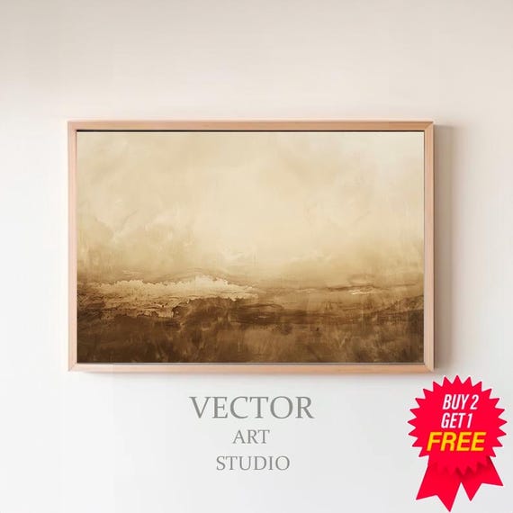 Modern Abstract Frame Tv Art Neutral Gold Landscape Painting Beige Tv Art Moody Dark Rustic Minimalist Decor