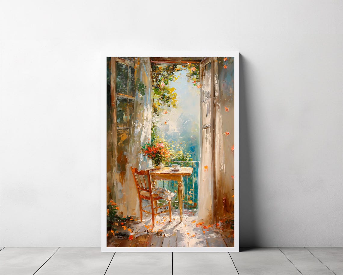 Country Oil Painting Vintage Landscape Print Rustic Farmhouse Summer Landscape Balcony Art Print Decor Summer Oil Painting - Image 3