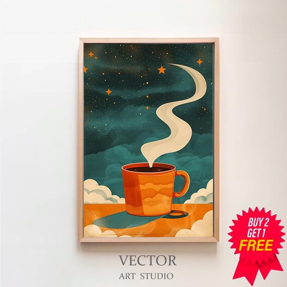 Retro Coffee Wall Art 80s Vintage Coffee In Space Universe Home Kitchen Decor