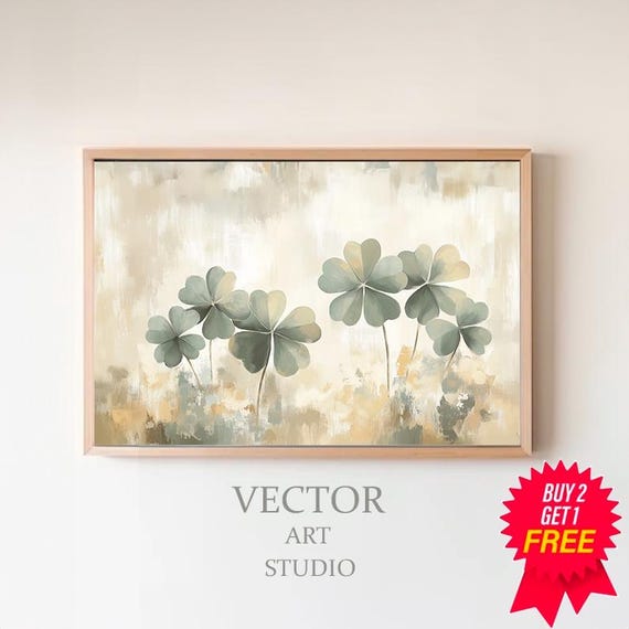 Shamrock Rustic Painting Frame Tv Art St Patricks Day Decor Clover Print Moody Vintage Print Green Lg Gallery Tv