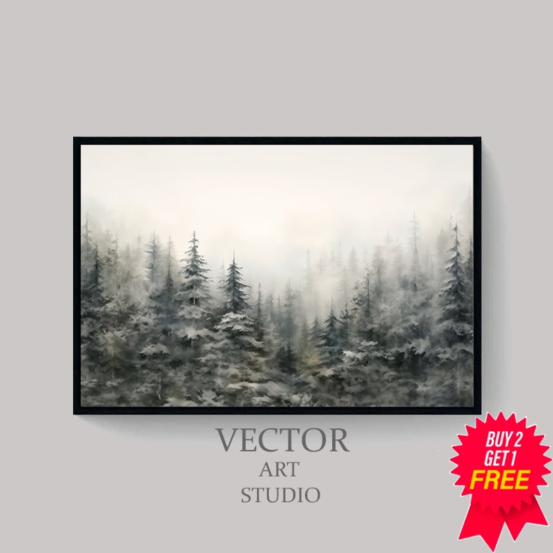 Moody Winter Forest Landscape Frame Tv Art Evergreen Trees Oil Painting Christmas Decor Rustic Vintage Christmas Screensaver - Image 4