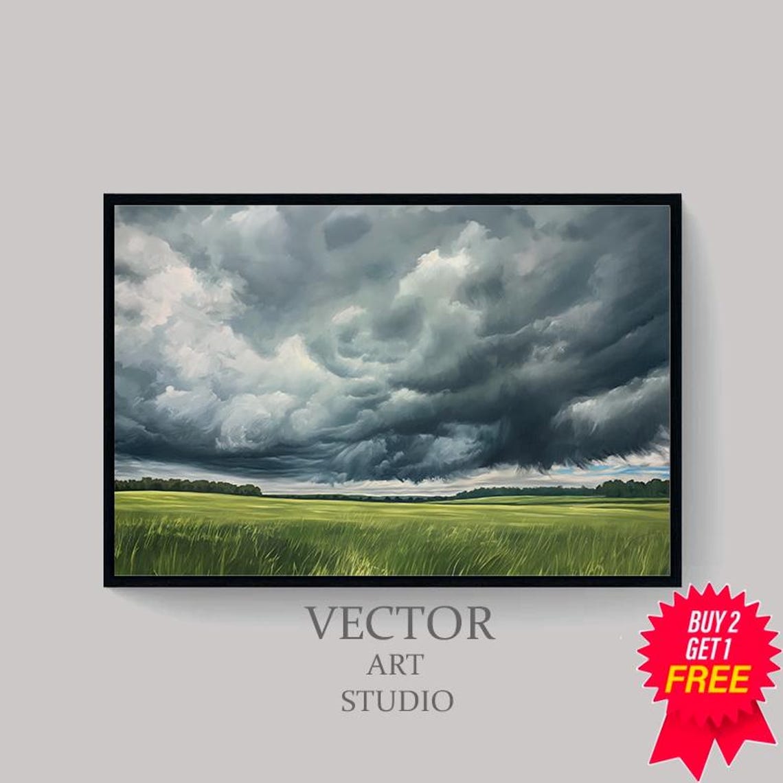 Cloudy Vintage Spring Frame Tv Art Stormy Grey Sky Summer Screensaver Moody Country Landscape Painting Antique Scenery Tv Art - Image 4
