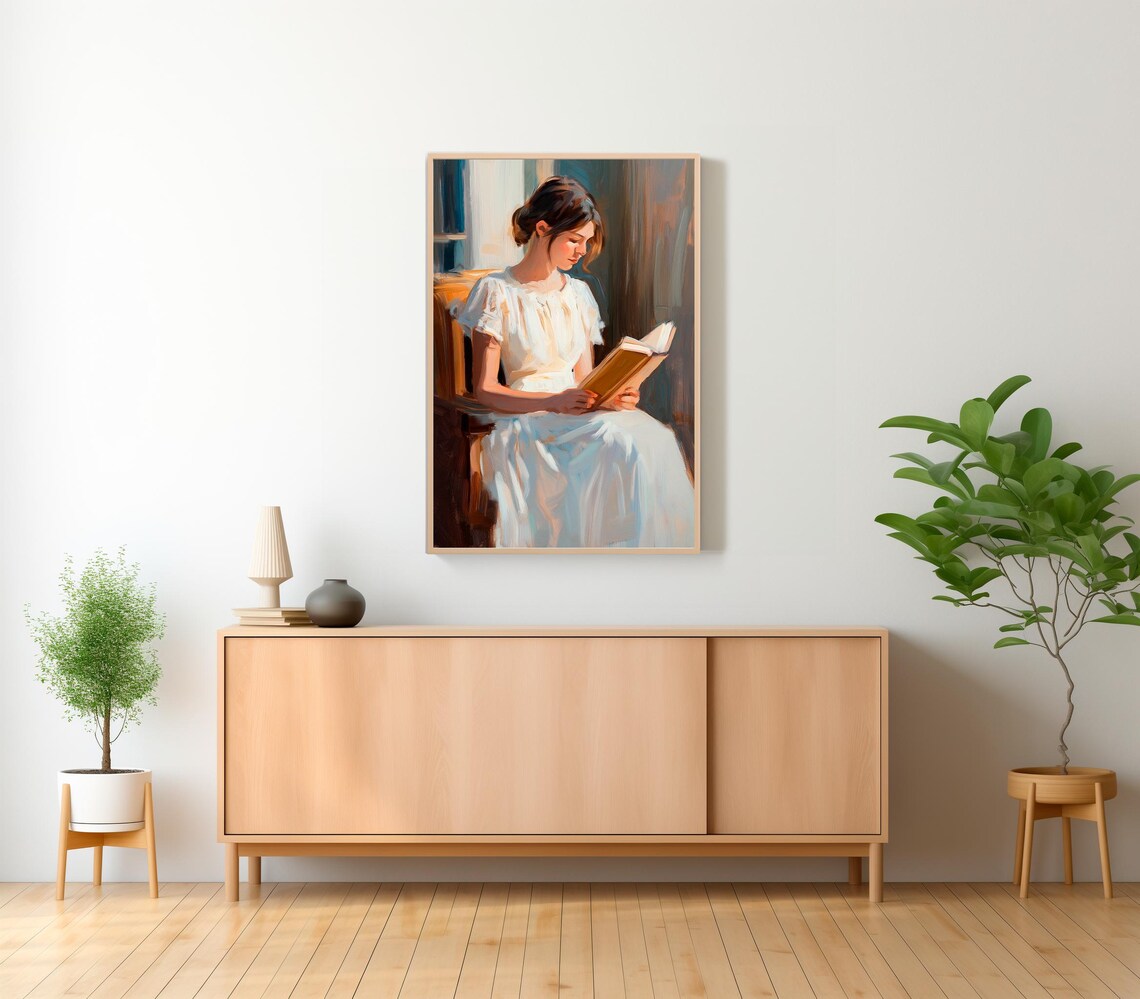 Young Woman Reading by the Window in Warm Light Oil Painting Poster - Image 2