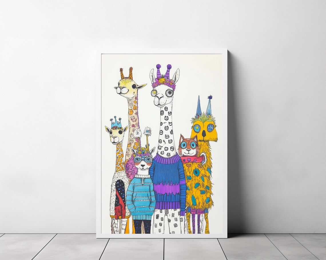 Whimsical Animals in Sweaters and Crowns Playful Nursery Room Art Poster - Image 3