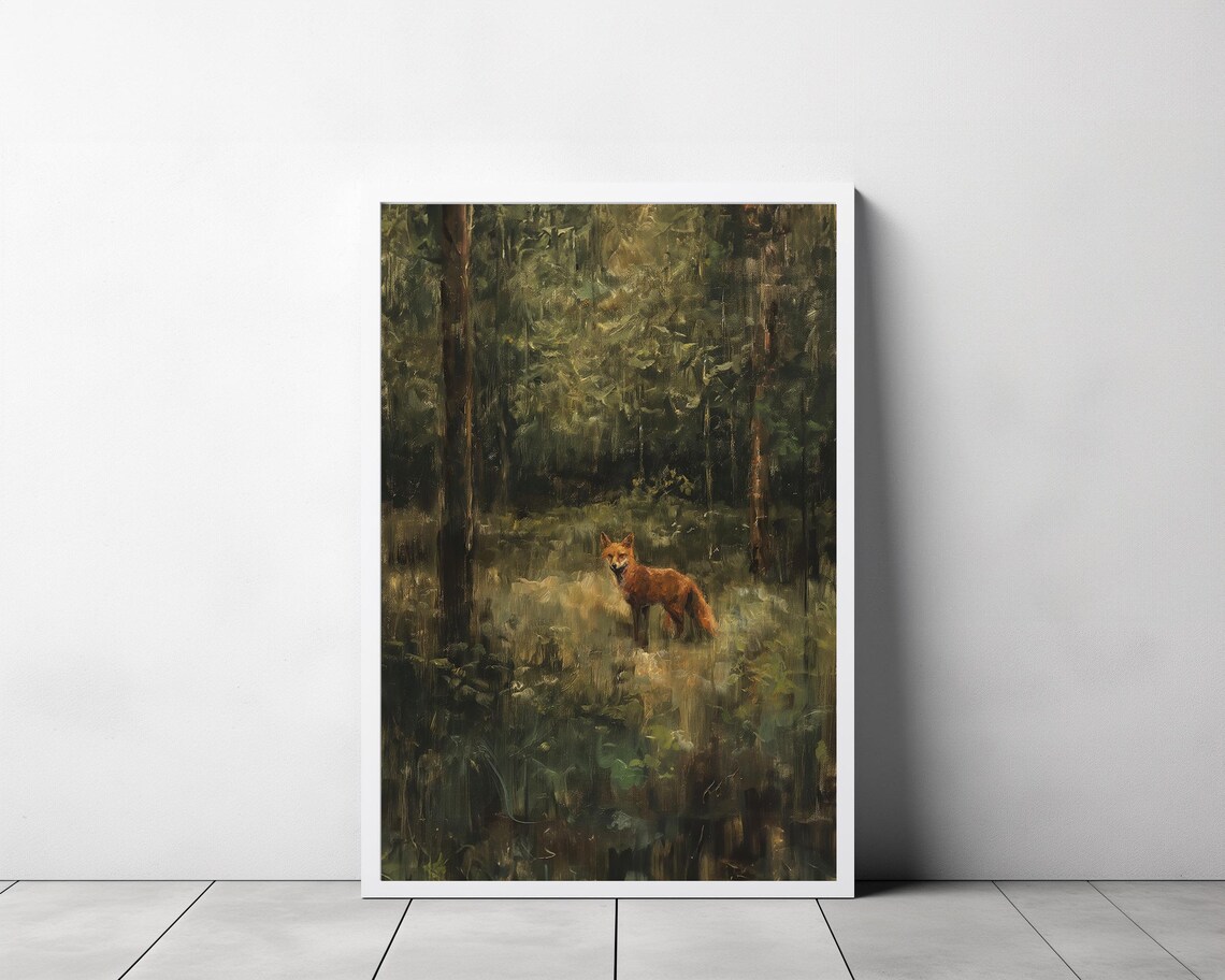 Antique Fox Oil Painting, Vintage Animal Art Print - Image 3