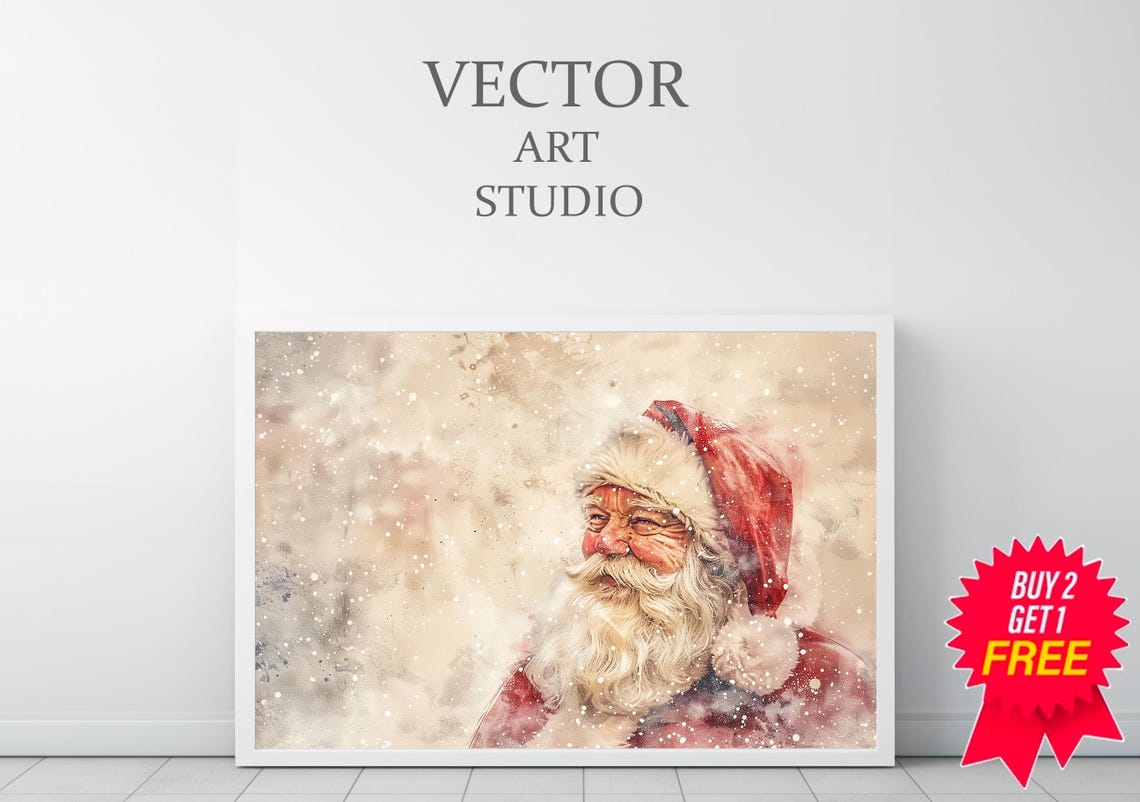 Smiling Santa Claus Snow Watercolor Cheerful Christmas Art Poster - Image 4