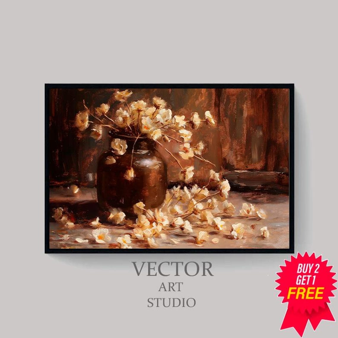 Moody Floral In Vintage Vase Art Fall Art Vintage Artwork - Image 4