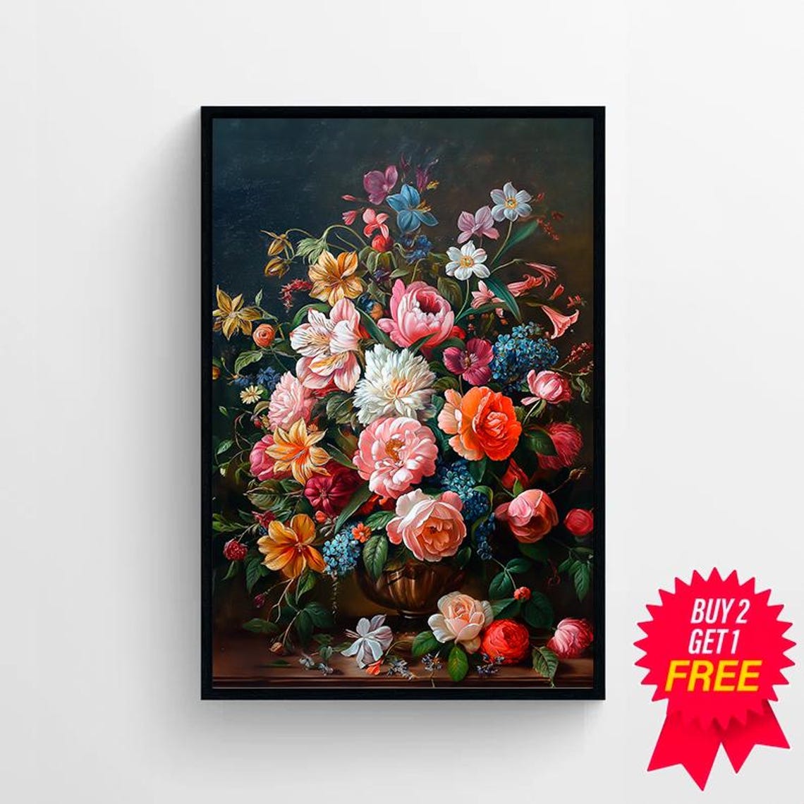 Dark Flower Painting Art Moody Floral Dark Academia Wall Art Print Art Vintage Moody Painting Roses Antique Print - Image 4