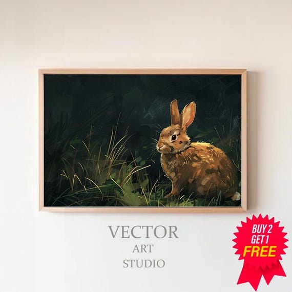 Dark Easter Frame Tv Art Neutral Bunny Painting Tv Rabbit Spring Screensaver Moody Easter Decor