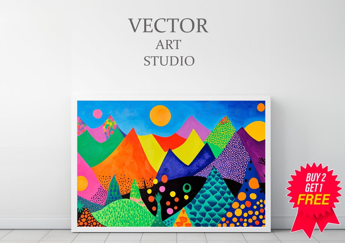 Bold Geometric Mountain Range With Patterned Sunscape Poster - Image 3