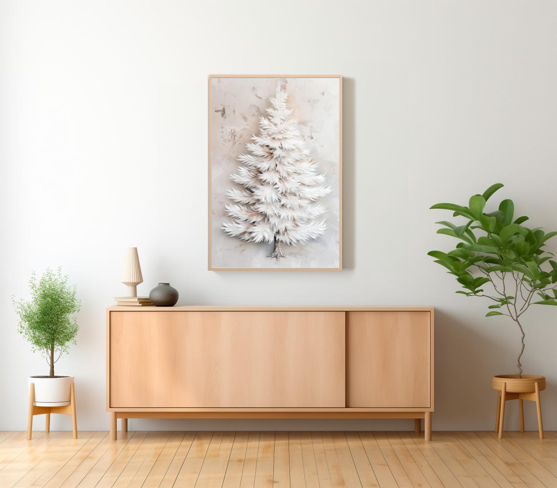 White Feather Christmas Tree Soft Neutral Holiday Decor Poster - Image 2