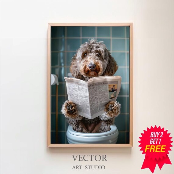 Labradoodle Auf Toilette Und Liest Zeitung Badezimmer Bild Badezimmer Deko Labradoodle Geschenk Einrichtung Ideen Badezimmer Funny Picture