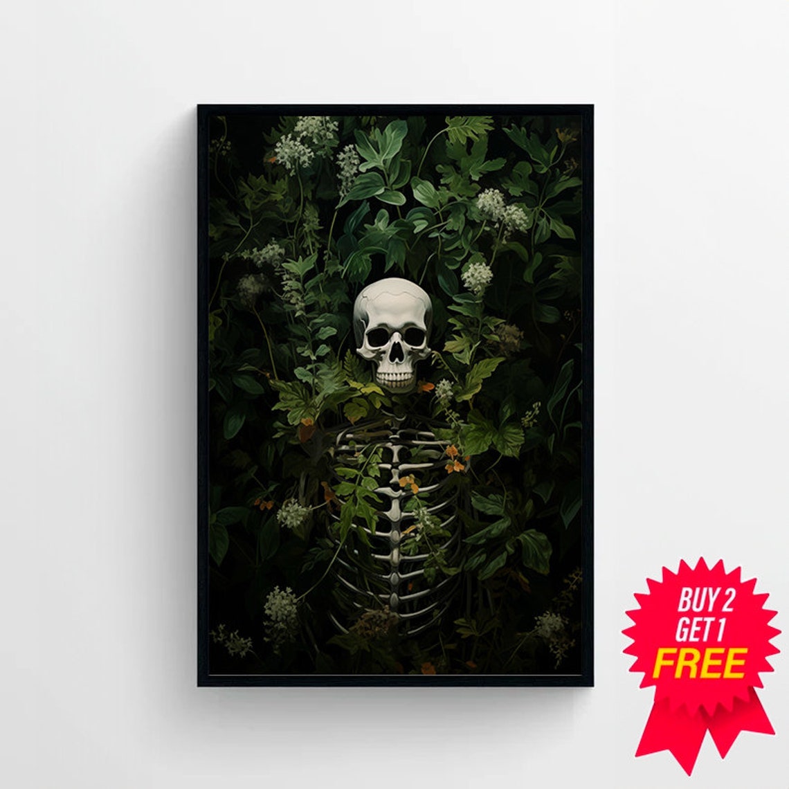 Skeleton Emerging From Dark Green Jungle Foliage Botanical Poster - Image 4