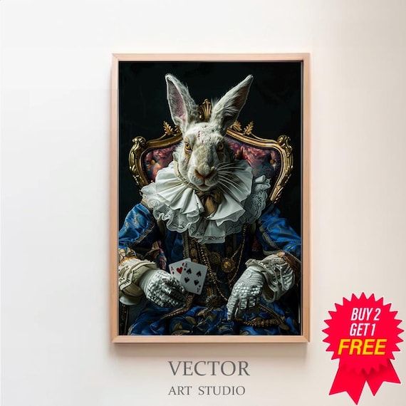 White Rabbit Victorian Aristocrat Holding Ace of Hearts Poster