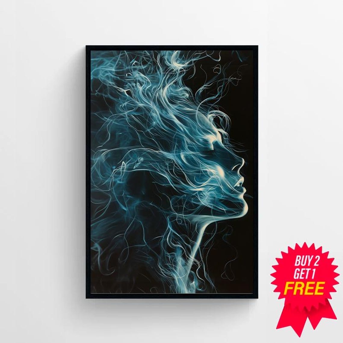 Blue Smoke Woman Profile Portrait Moody Surreal Dark Academia Poster - Image 4
