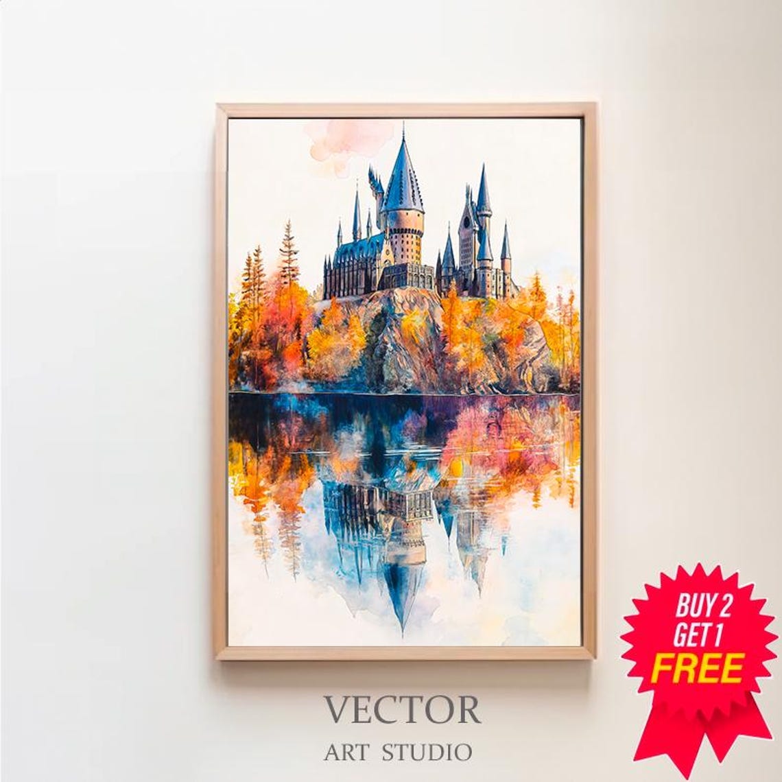 Magical Castle Watercolour Charming Wizard Art For Wizarding World Enthusiasts Great Lake Magic Print