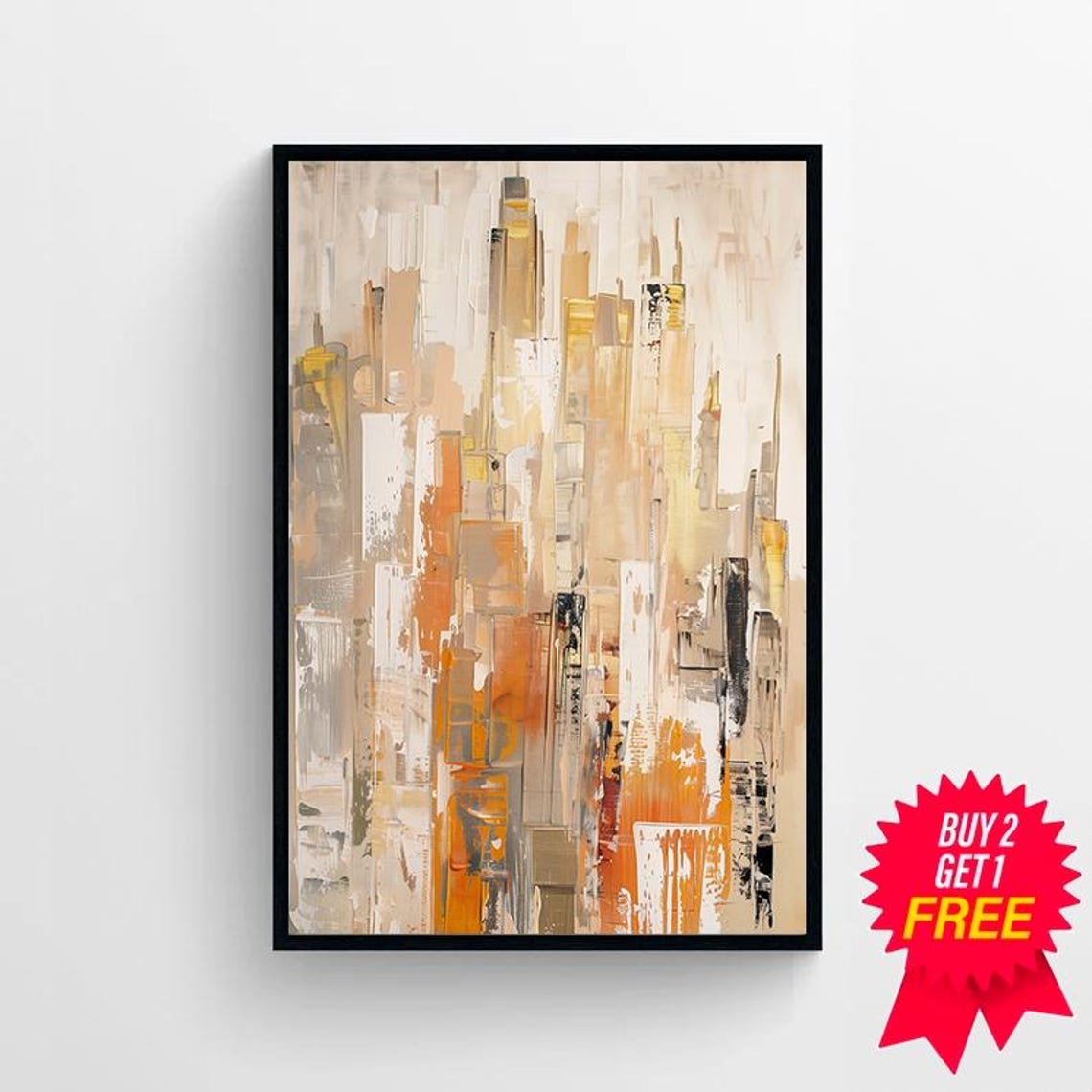 Contemporary Wall Art Geometric Abstract Painting Gold And White Art - Image 4