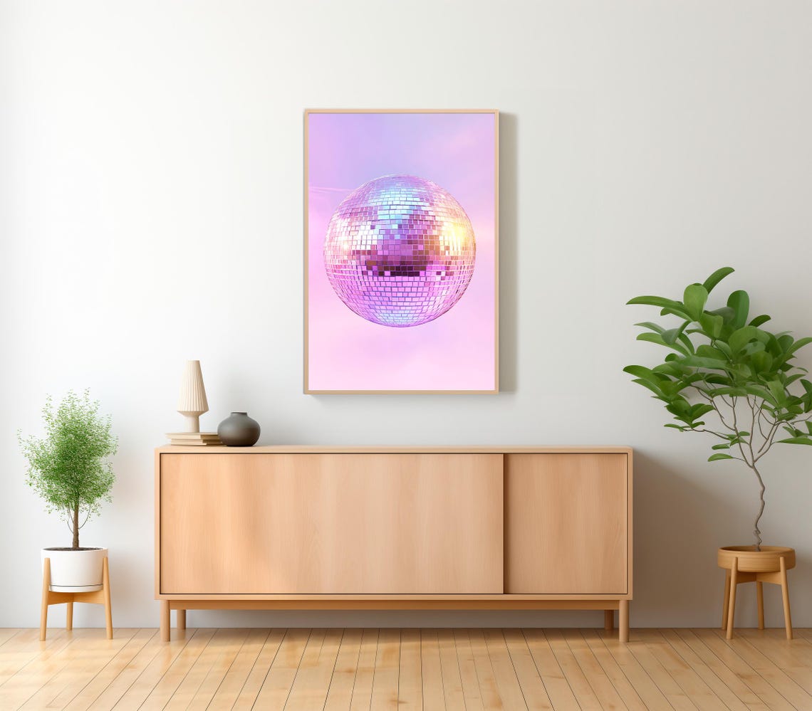 Iridescent Disco Ball on a Lavender Pastel Background Poster - Image 2