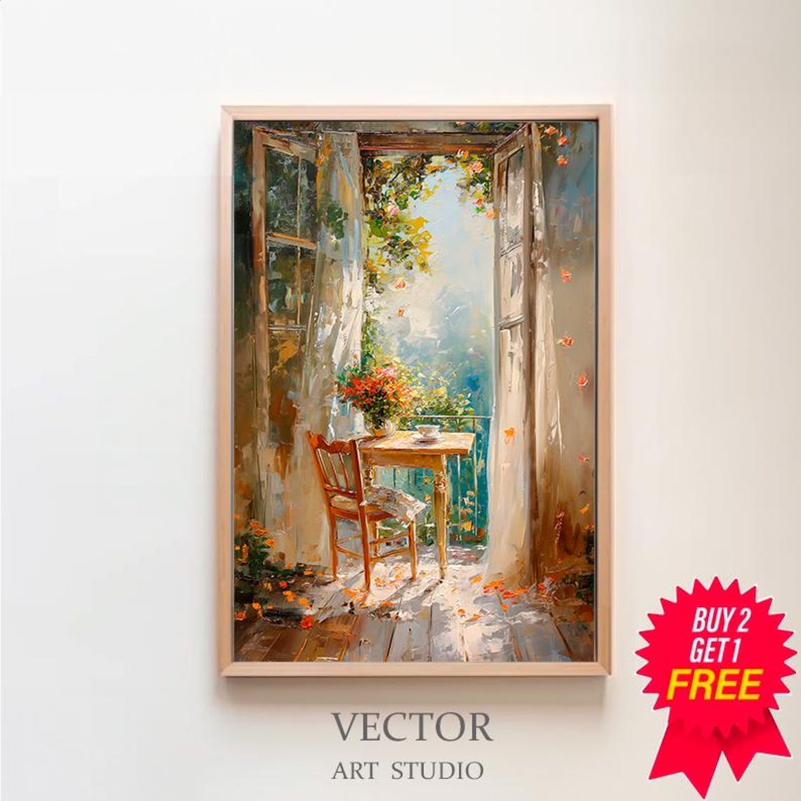 Country Oil Painting Vintage Landscape Print Rustic Farmhouse Summer Landscape Balcony Art Print Decor Summer Oil Painting