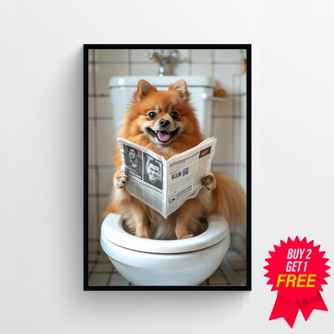 Pomeranian in Toilet, Funny Bathroom Art Print - Image 4