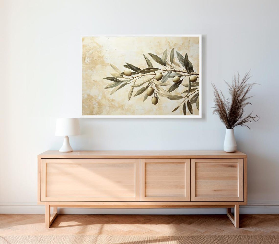 Pale Olive Branch With Light Green Olives Neutral Botanical Poster - Image 2