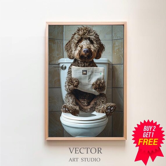 Labradoodle Auf Toilette Und Liest Zeitung Badezimmer Bild Badezimmer Deko Labradoodle Geschenk Einrichtung Ideen Badezimmer Funny Picture