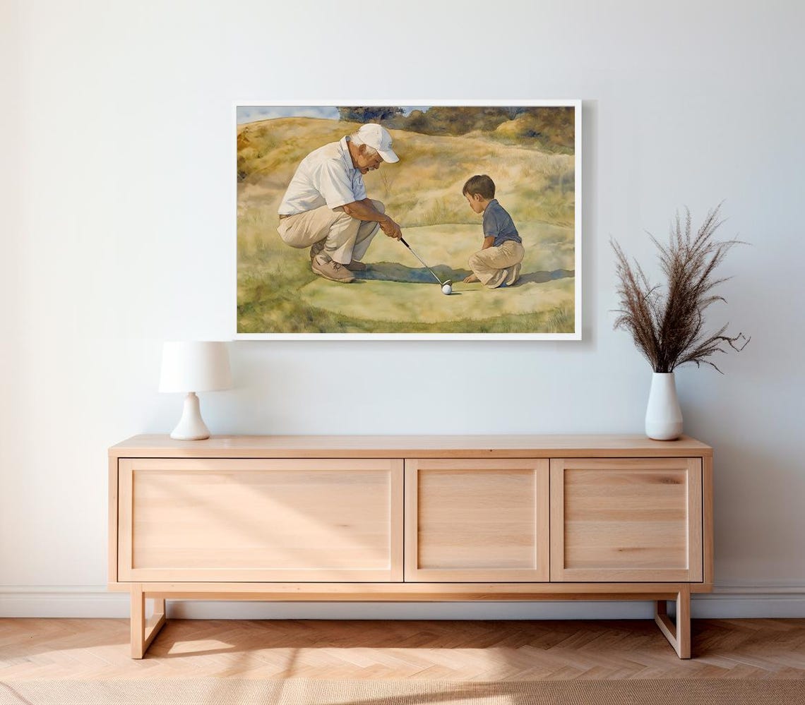 Grandfather Teaching Grandson to Putt Heartwarming Golf Scene Poster - Image 2