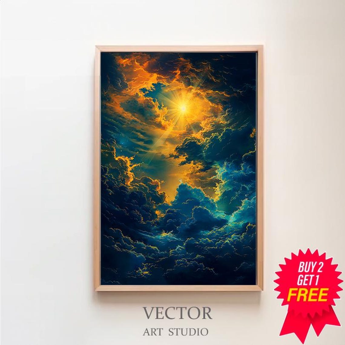 Enchanting Celestial Sun Art Print Vintage Inspired Dark Academia Dark Cottagecore Sun Art Print Daytime Sky Painting