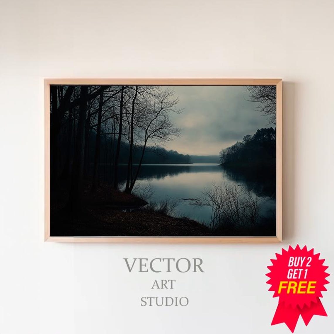 Moody Landscape Bare Trees Painting Dark Cottagecore Art Print Rustic Country Wall Art Nature Landscape Vintage Farmhouse Decor