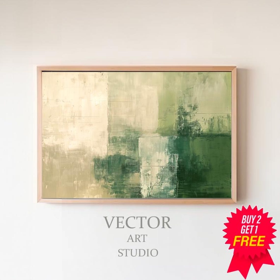 Rustic Green Abstract Winter Frame Tv Art Beige Contemporary Tv Art Geometric Minimalist Modern Oil Painting