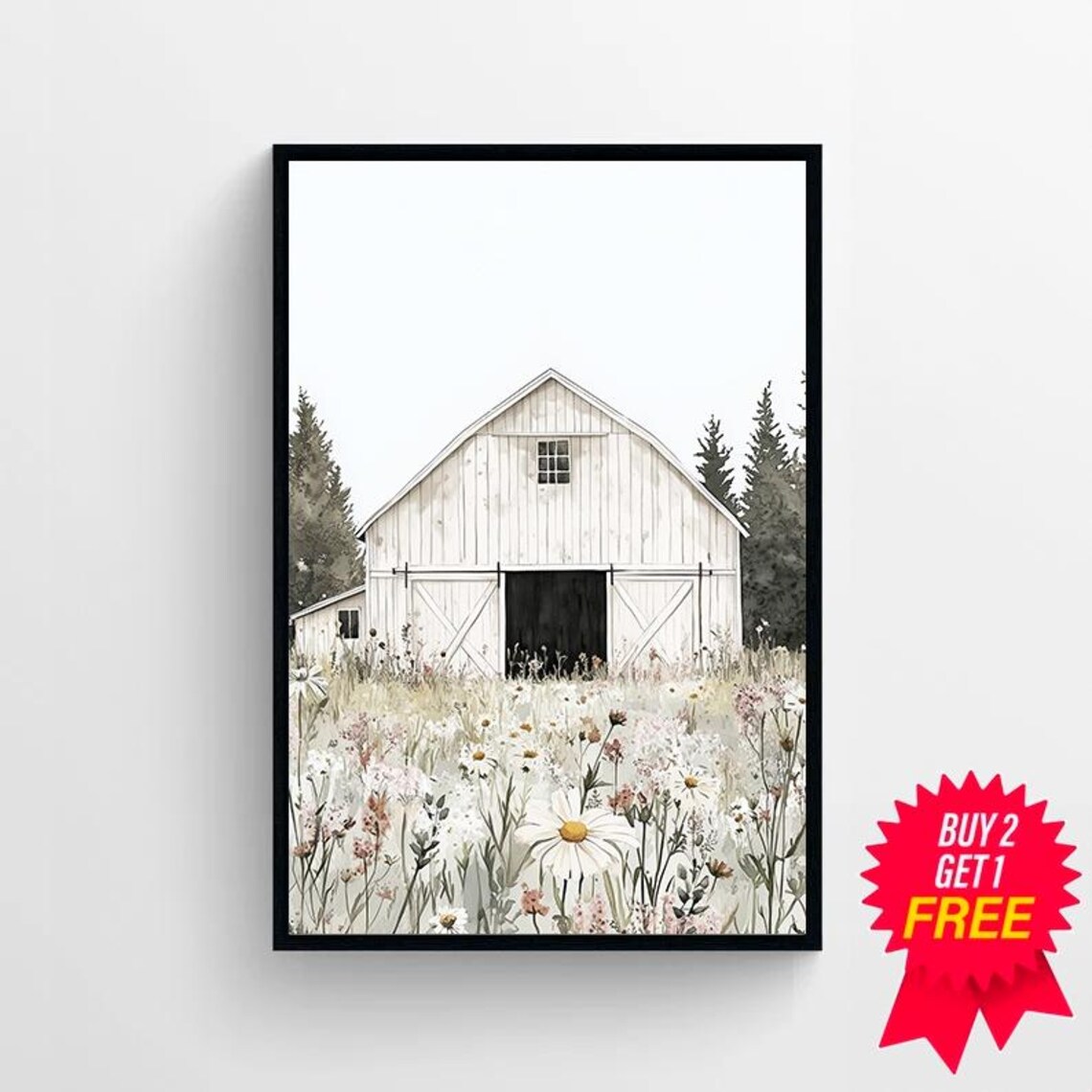 Rustic White Barn Art Print, Farmhouse Countryside - Image 4