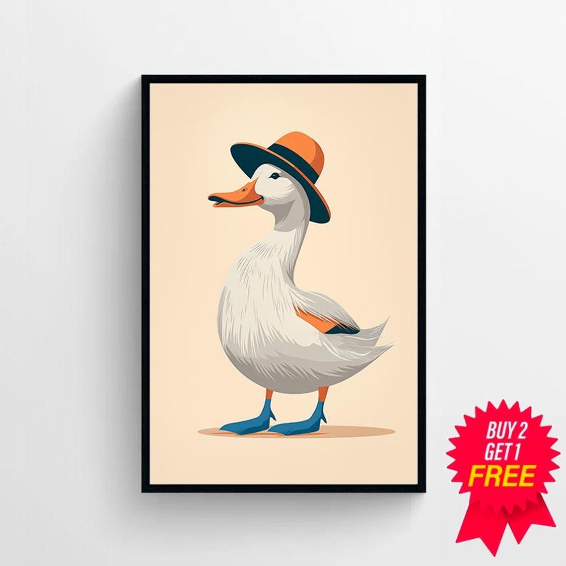 Stylish Cartoon Duck in Orange Fedora Hat Cute Kids Room Poster - Image 4