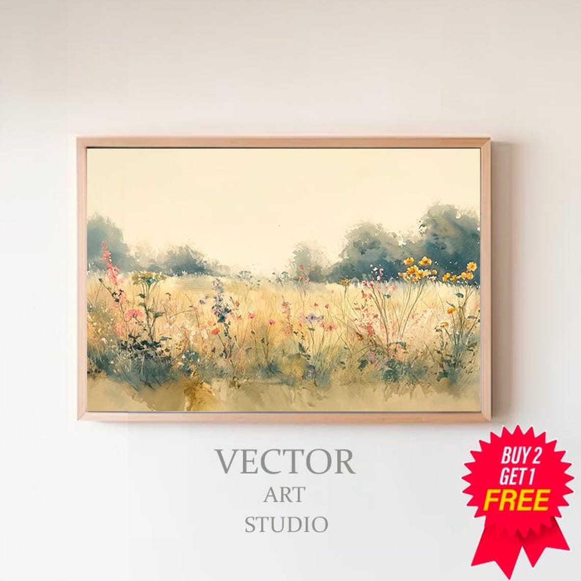 Soft Watercolor Wildflower Meadow In Golden Morning Light Poster