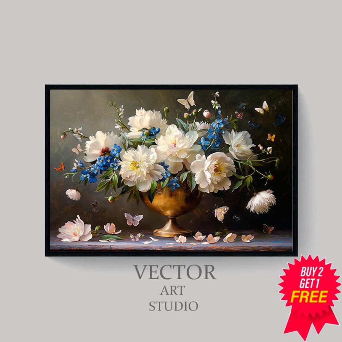 Moody Floral Tv Background Frame Tv Art Moody Flowers Blue Frame Tv Art Vintage Flower Still Life Farmhouse Painting Dark - Image 4