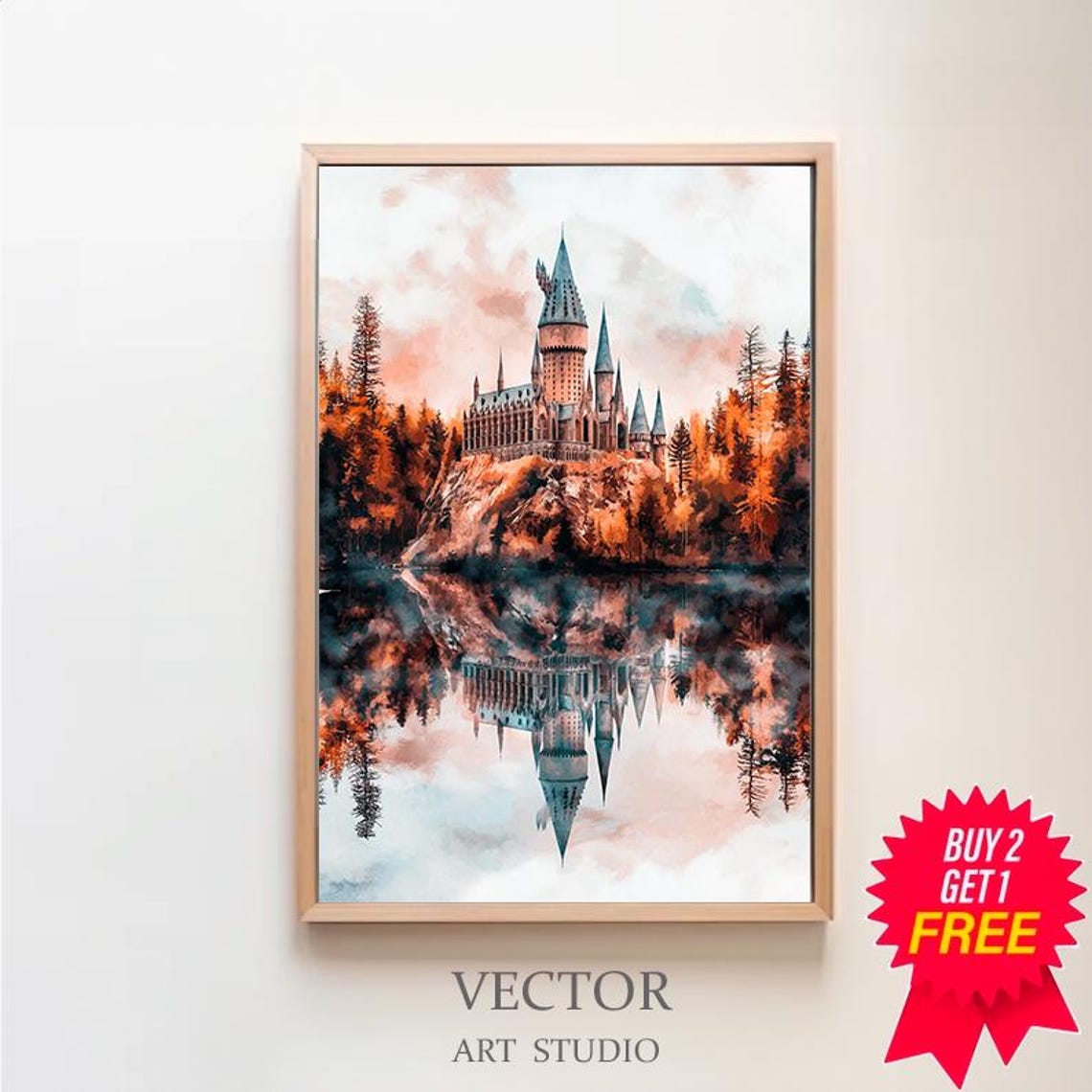 Magical Castle Watercolour Charming Wizard Art For Wizarding World Enthusiasts Great Lake Magic Print
