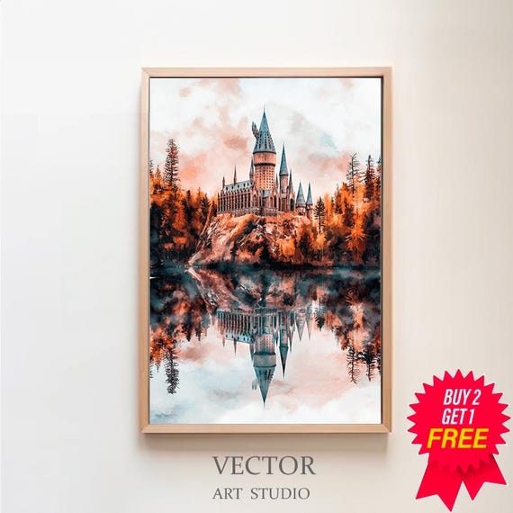 Magical Castle Watercolour Charming Wizard Art For Wizarding World Enthusiasts Great Lake Magic Print