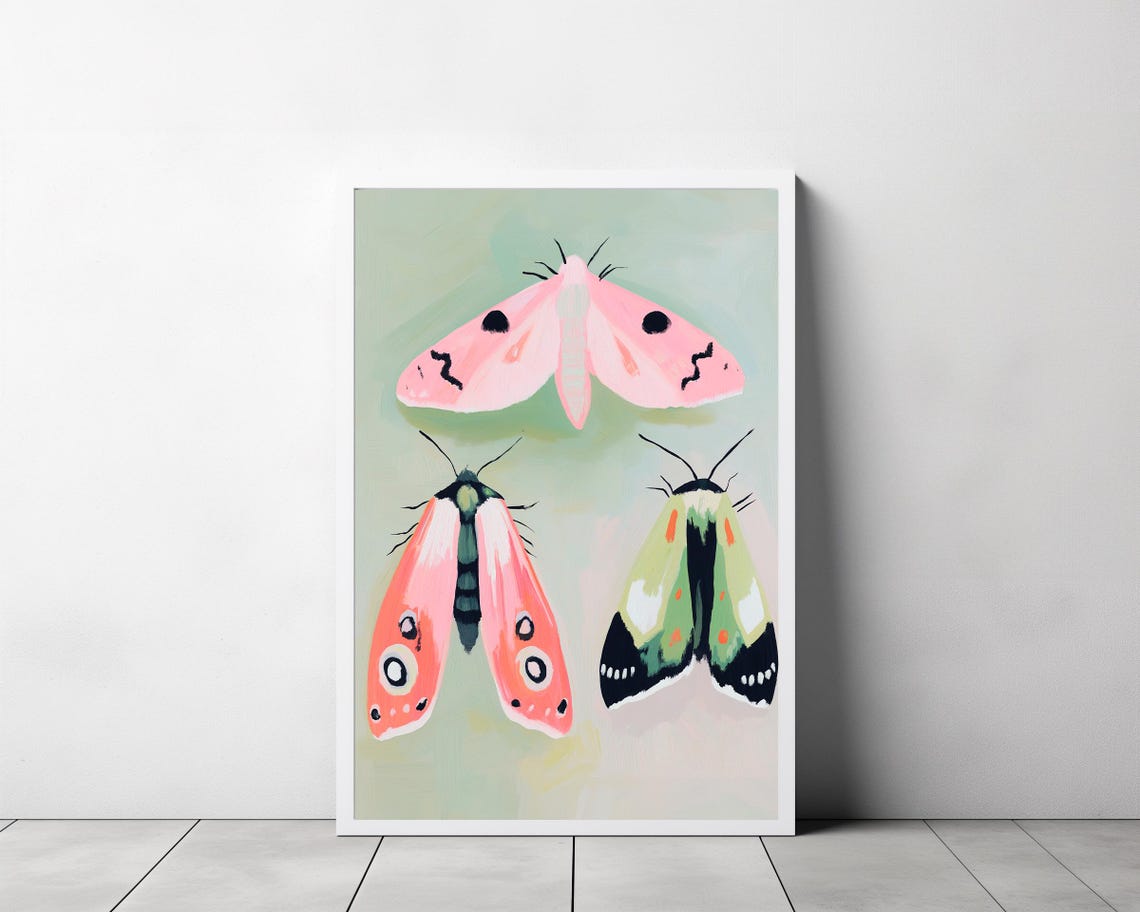Colorful Moth Painting Vibrant Insect Wall Art Print Animal Lover Bright Bug Portrait Kids Room Playroom - Image 3