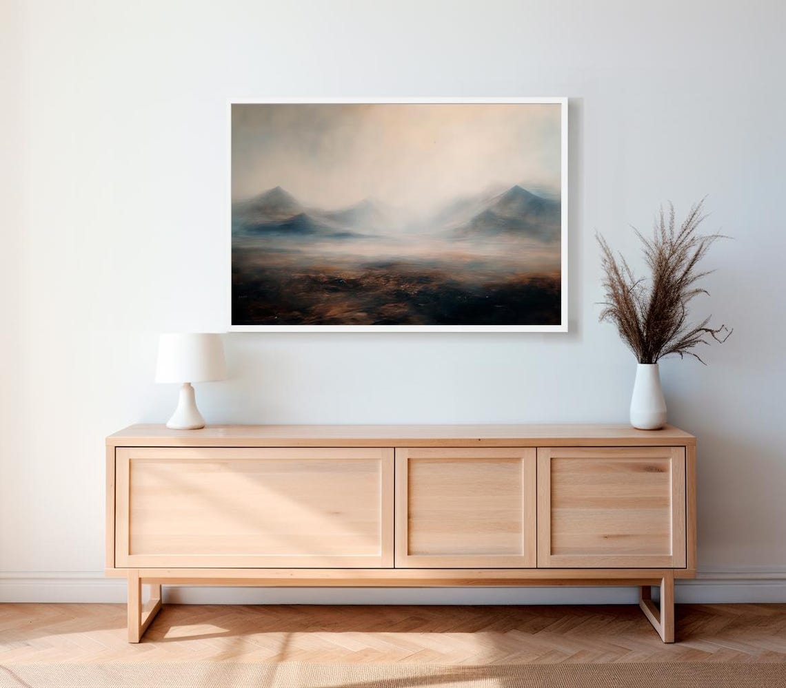 Mountain Landscape Frame Tv Art Neutral Abstract Tv Art Rustic Scenery Screensaver Moody Minimal Oil Painting - Image 2