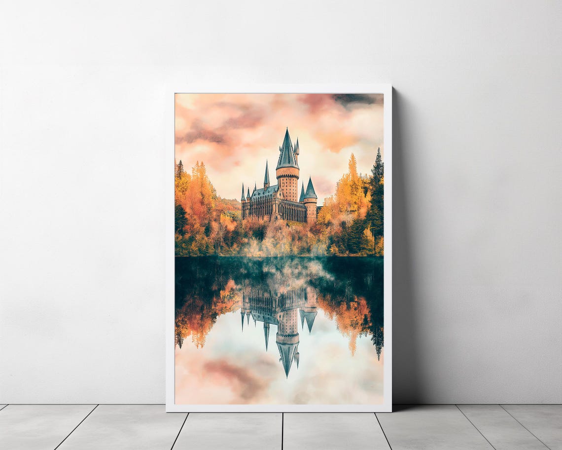 Magical Castle Watercolour Charming Wizard Art For Wizarding World Enthusiasts Great Lake Magic Print - Image 3
