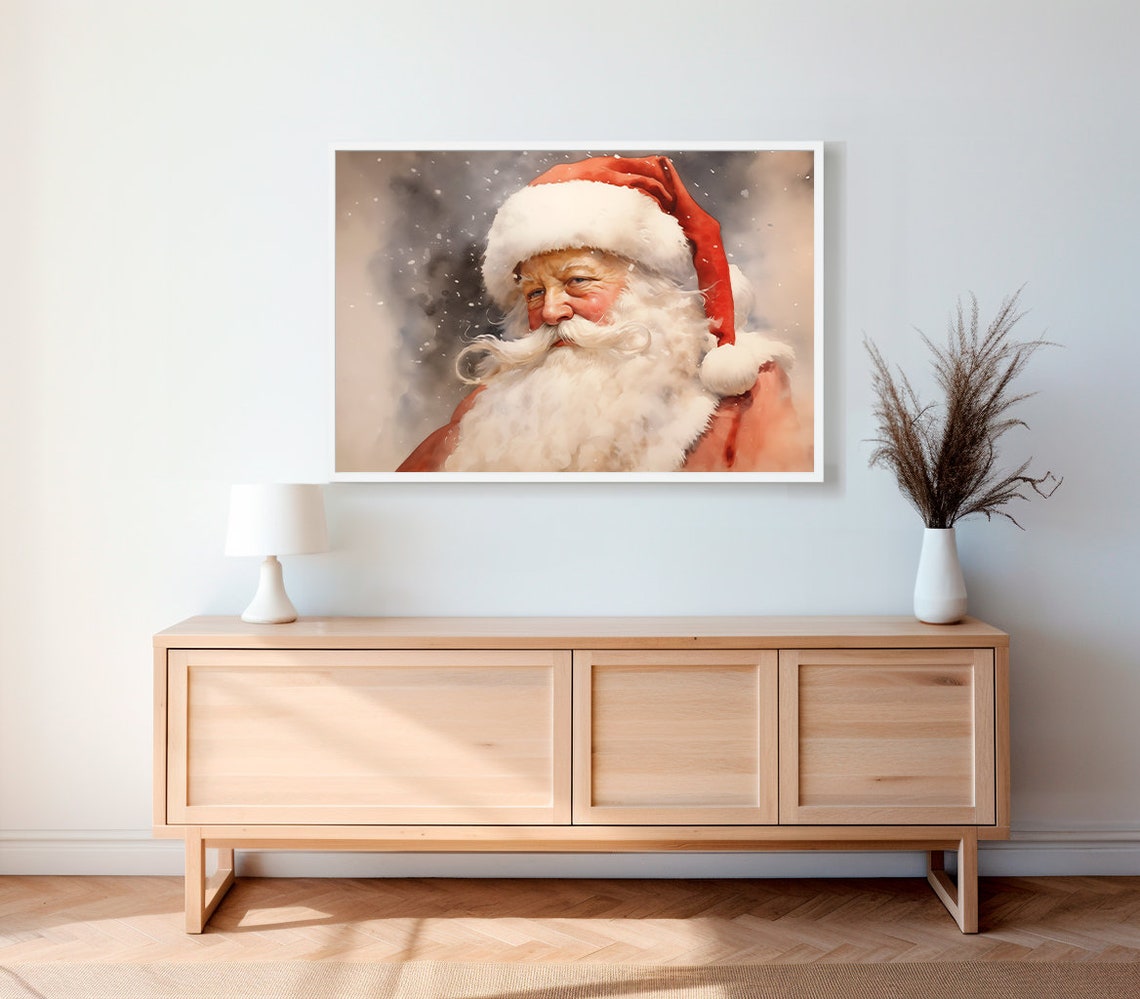 Vintage Santa Claus Close Portrait in Soft Snowy Gray Tones Poster - Image 2