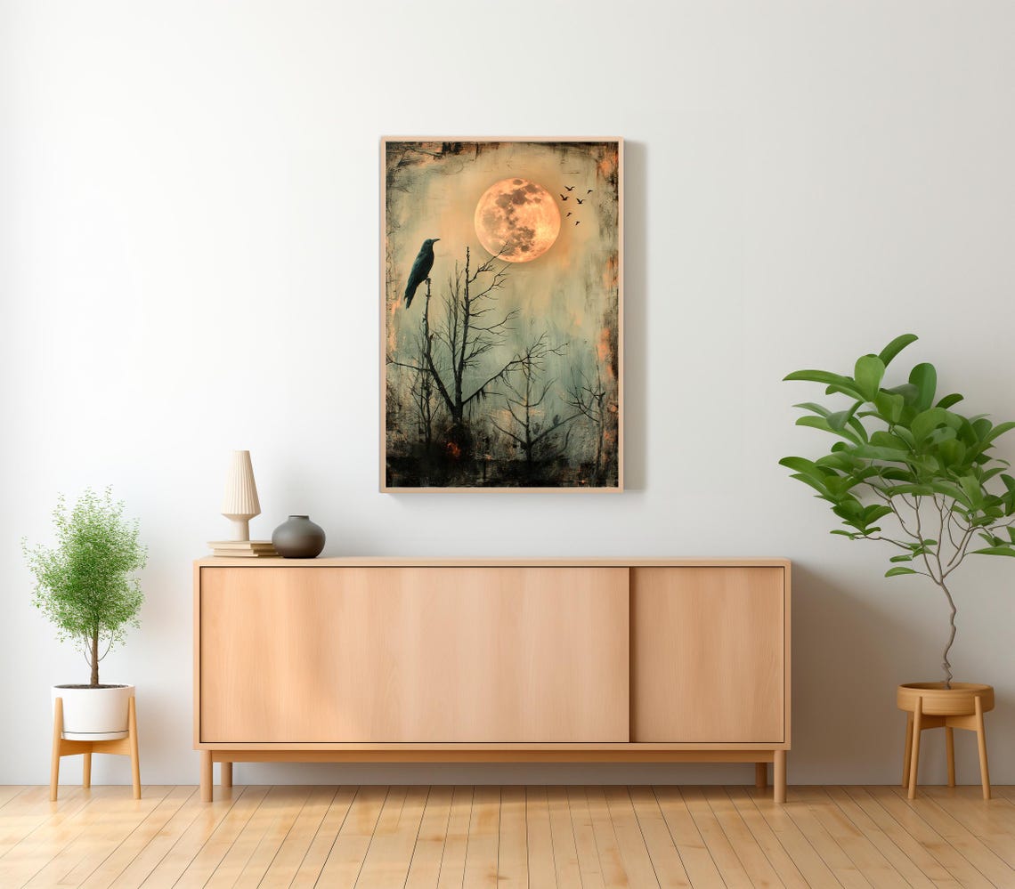 Full Moon Raven in Dead Trees Spooky Halloween Night Scene Poster - Image 2