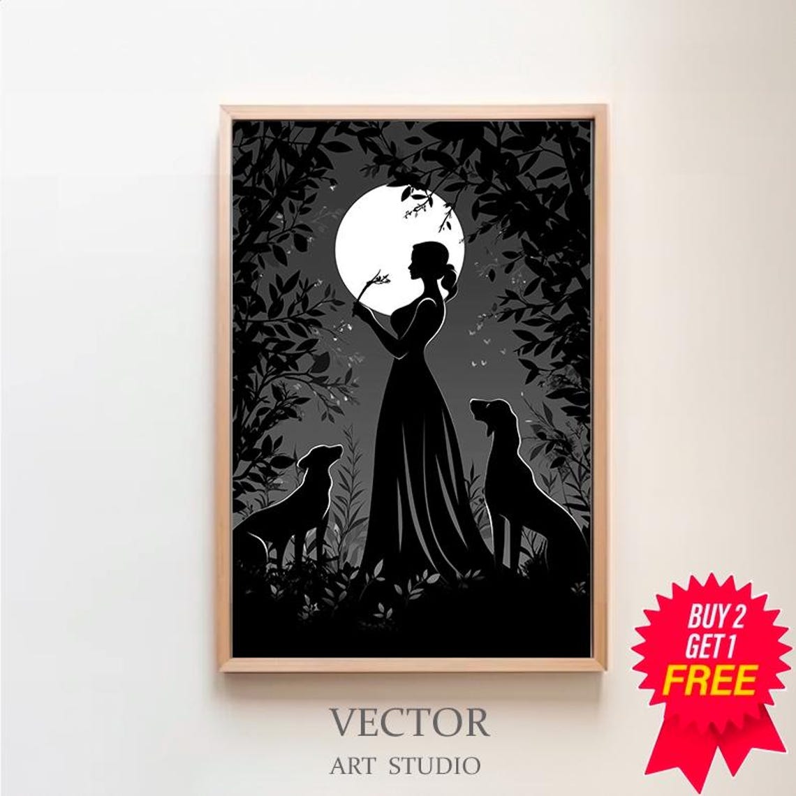 Hecate Moon Goddess Black Silhouette Full Moon Night Forest Poster
