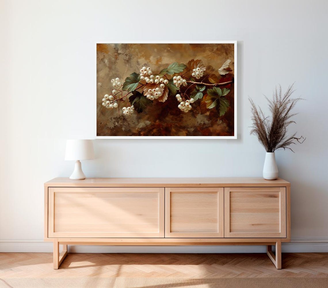 White Snowberry Branch Vintage Botanical Neutral Winter Art Poster - Image 2