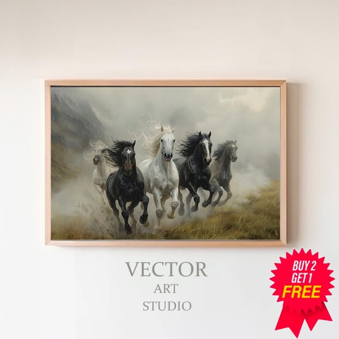 Arabian Horses, Vintage Landscape Art Print