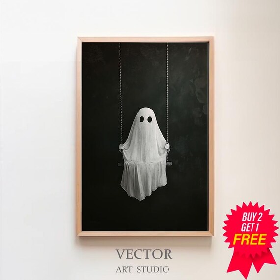 Sheet Ghost Standing Tall on a Swing at Night Moody Dark Poster