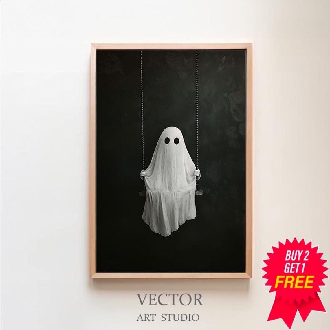 Sheet Ghost Standing Tall on a Swing at Night Moody Dark Poster