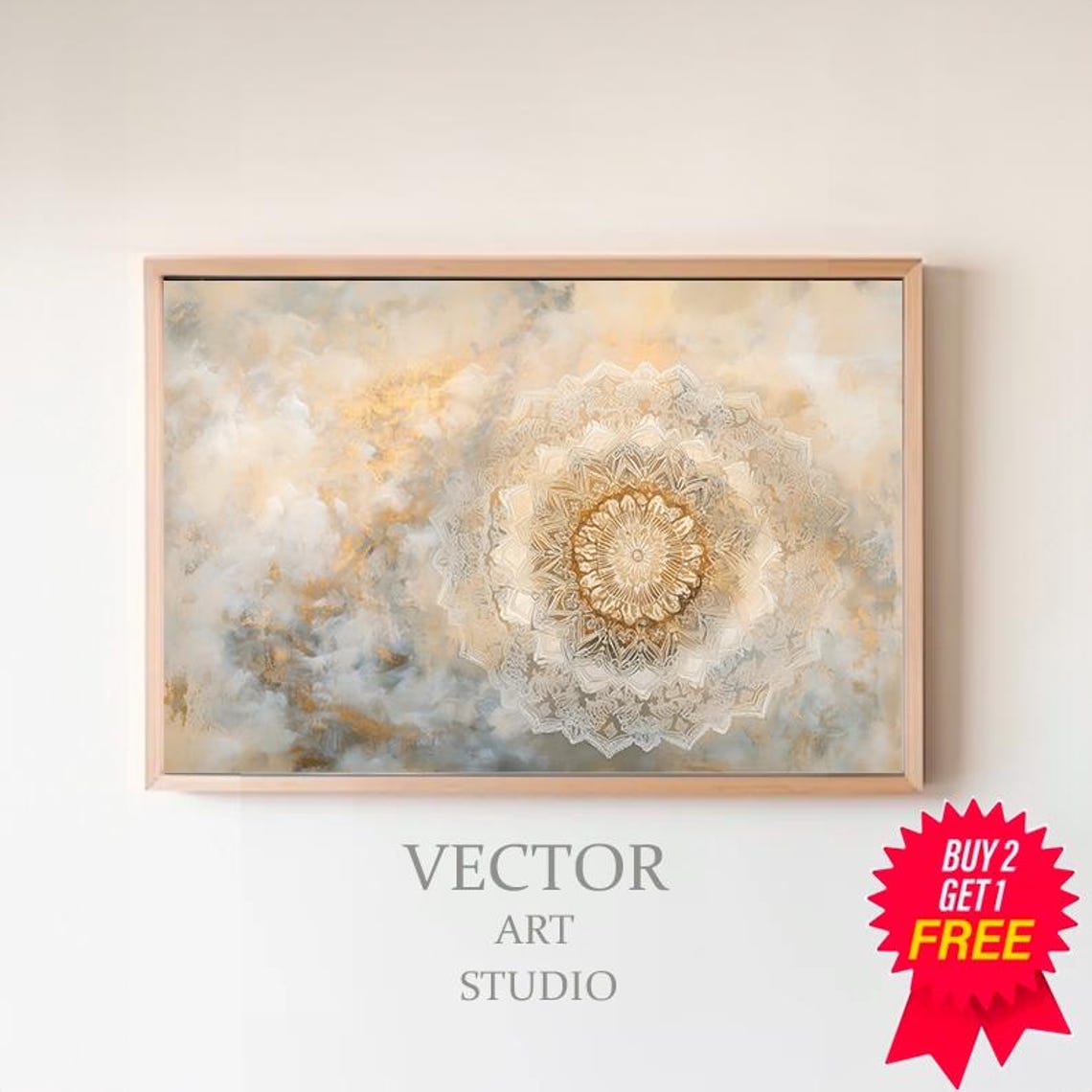Gold Islamic Mandala Geometric Art on Beige Background Poster