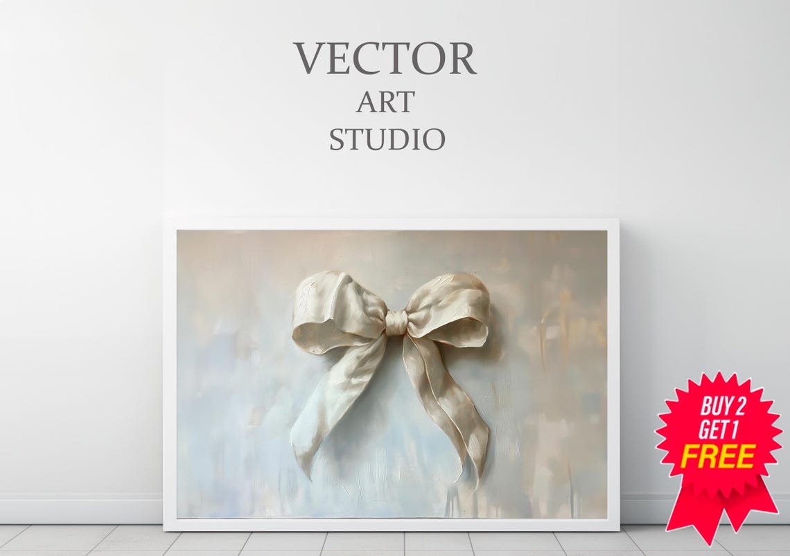 White Silk Bow on a Soft Neutral Ground Nursery Baby Room Art Poster - Image 3